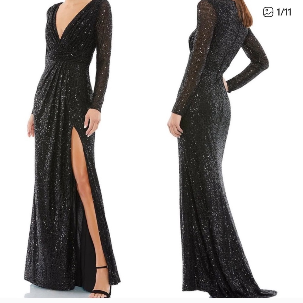 Leena for Mac Duggal Gown Style 26490 Sequined Black Size 18